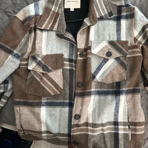 Thread & Supply Plaid Brown and Gray Shirt Jacket
